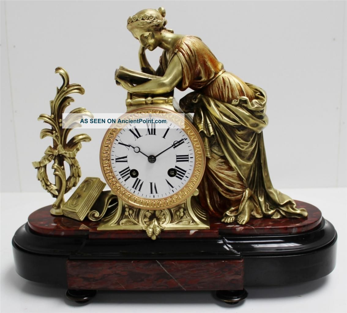 Rare C1860 French Solid Bronze & Marble Classical Figural Mantel Clock 200 Other photo
