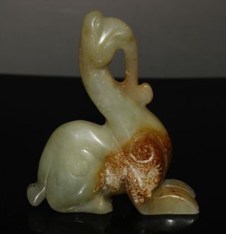 Ancient China Old Hetian Jade Hand - Carved Statue (long Head Beast) photo