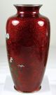 Japanese Akasuke Pigeon ' S Blood Cloisonne Foil Silver Mounts Signed Vase Vases photo 1
