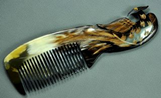 Chinese Producing The Finest Ox Horn Comb Black (peacock Carving) photo