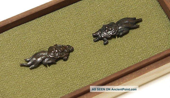 ◆menuki◆ - Minogame - Shakudo Powerful Edo Period 38mm Box Tsuba photo