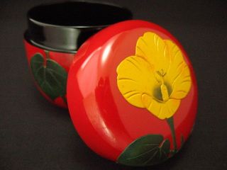 Japanese Antique Lacquer Wooden Tea Caddy Natsume Hibiscus Design Tea Container photo