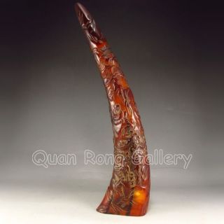 Chinese Ox Horn Statue - Man & Pine Tree Nr photo