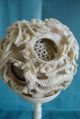 Chinese Cantonese Carved Bone Faux Ivory Puzzle Ball & Stand 19c Circa 1860 Other photo 1