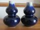 Pair Antique 19th Century Chinese Pottery Double Gourd Blue Glaze Vases Vases photo 1