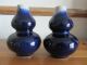 Pair Antique 19th Century Chinese Pottery Double Gourd Blue Glaze Vases Vases photo 2