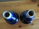 Pair Antique 19th Century Chinese Pottery Double Gourd Blue Glaze Vases Vases photo 3