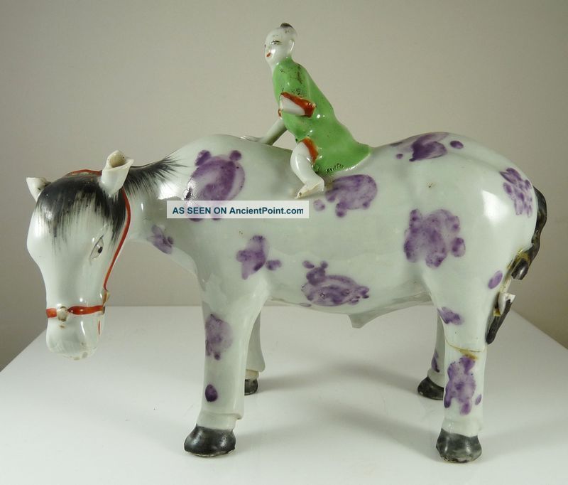 Antique Chinese Porcelain Figure Of Horse & Rider Porcelain photo