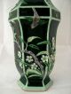 Fine Antique Chinese Porcelain Famille Noire Verte Carved Hexagonal Vase Kangxi Vases photo 1