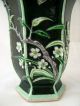 Fine Antique Chinese Porcelain Famille Noire Verte Carved Hexagonal Vase Kangxi Vases photo 2