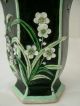 Fine Antique Chinese Porcelain Famille Noire Verte Carved Hexagonal Vase Kangxi Vases photo 3