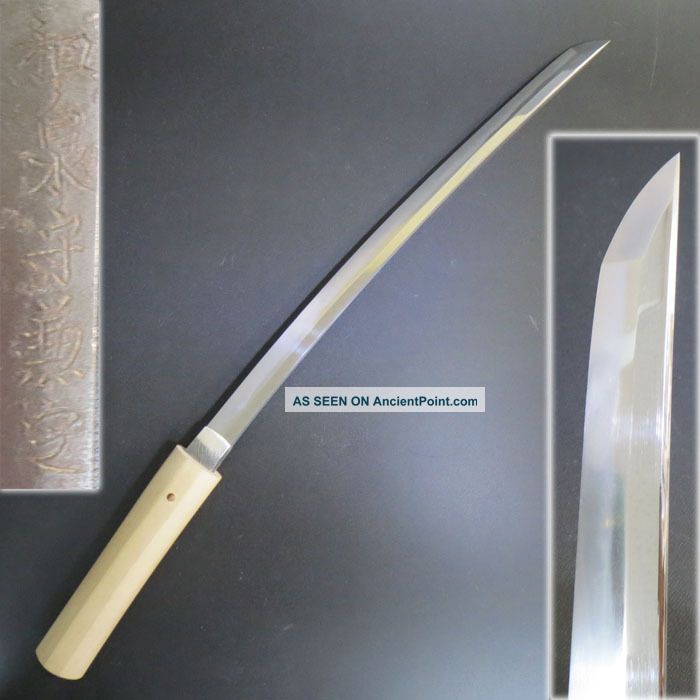 F081: Real Katana,  Japanese Samurai Signed Middle Sword Wakizashi W/good Hamon Swords photo