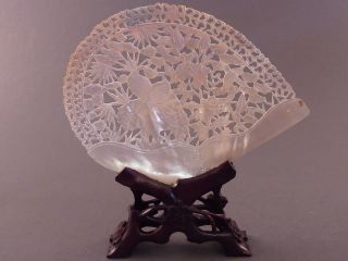 Chinese Fine Carved & Pierced Mother Of Pearl Shell photo