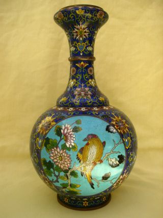 Antique Fine Chinese Cloisonne Gilt Metal Vase Signed Four Character Qing Era photo