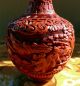 Beautifully Carved Antique Chinese Cinnebar Vase ~ Intricate Village Scenes Vases photo 2