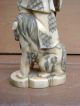Antique 19c Ox Bone Asian Chinese Signed Wise Man Food Dog Statue Men, Women & Children photo 5