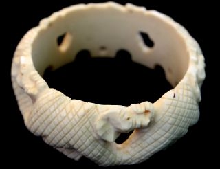 Old Chinese Hand Carved Ox Bone Bangle Bracelet 30mm Width photo