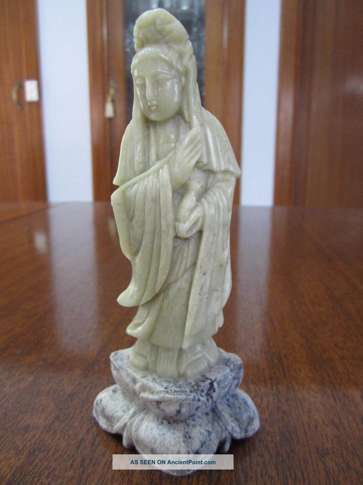Fine Vintage Stone Carving Figurine Statue Of Chinese Goddess Guanyin Statues photo