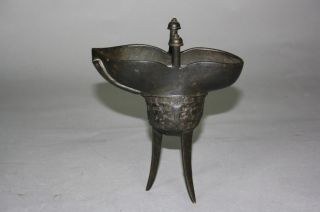 19th Century A Bronze Tripod Ritual Wine Vessel,  Jue photo