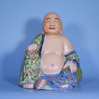 A Large Perfect Chinese Porcelain Famille Rose Hotai Buddha Figure photo
