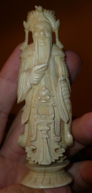 Faux Ivory Finely Carved Chinese Immortal Grain And Detail C19th Rare photo