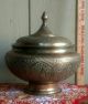 Antique Persian Middle East Xl Lidded Tobacco Urn Bowl Silver & Copper Middle East photo 4