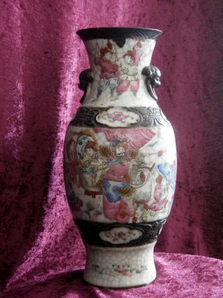 Large Antique Chinese Famille Rose Porcelain Warrior Vase 2 - Nr photo