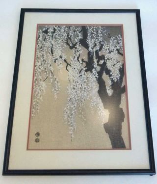 Vintage Eiichi Kotozuka Japanese Cherry Blossoms Woodblock Print Uchida Printing photo