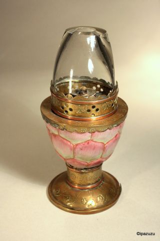 Chinese Antique Opium Lamp Porcelain & Metal photo