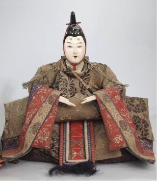 Japanese Antique Large Hina Doll Edo Meiji Kokinbina Emperor Gofun Face 11 In. photo