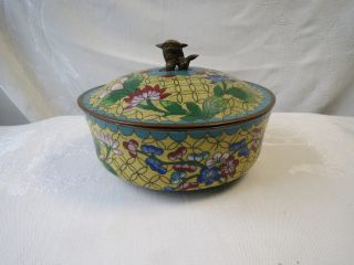 Antique Chinese Cloisonne Enamel Brass With Lid Foo Dog Ginger Jar Bowl Nr photo