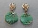 Antique Chinese 14k Gold Earrings,  Apple Green Jade & Pearls - Pierced Other photo 2