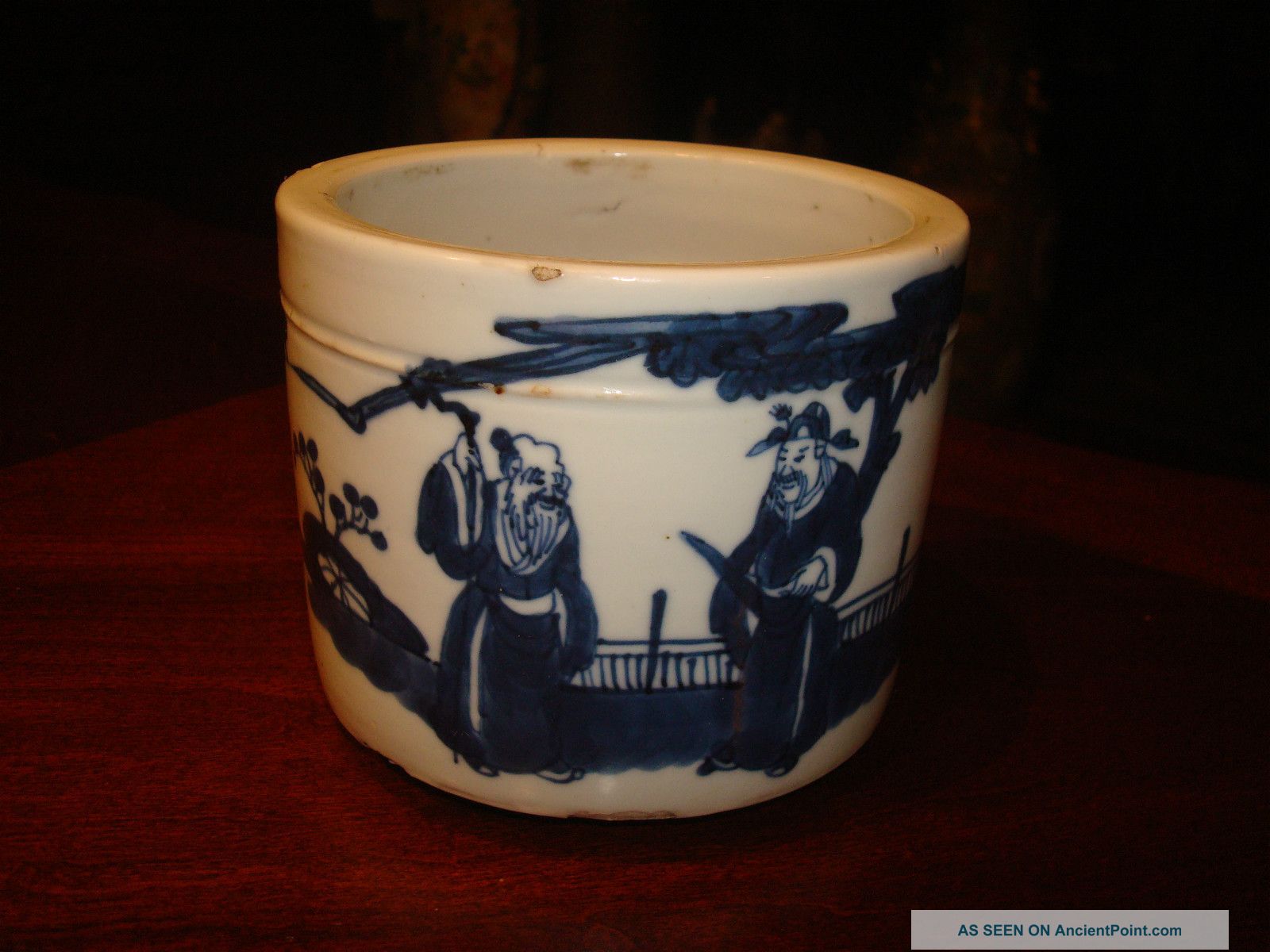 Antique Chinese Blue And White Brush Pot,  Kangxi Period Brush Pots photo