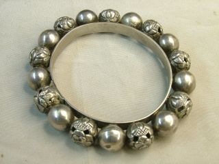 Antique Chinese Silver Bracelet Bangle Type With Decorative Balls On Top photo