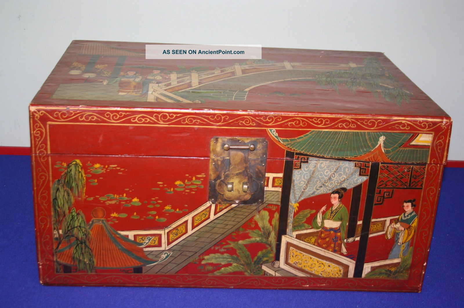 Large Chinese Red Lacquer Wood Box Boxes photo