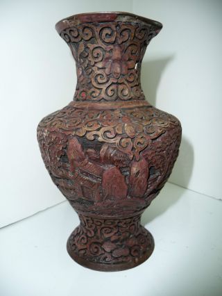 Very Old Antique Chinese Import Cinnabar Lacquer Vase photo