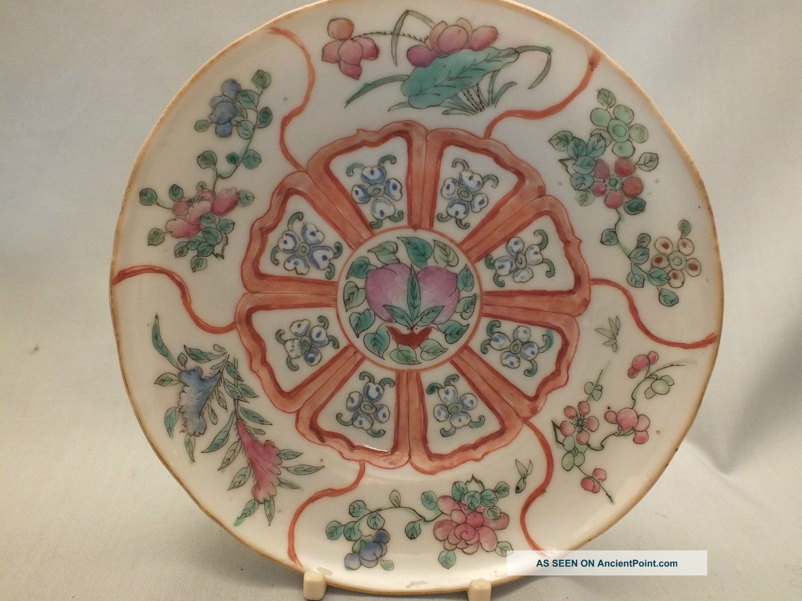 Chinese Porcelain Dish Painted With Stylised Floral & Pomegranate Centre 19thc B Porcelain photo