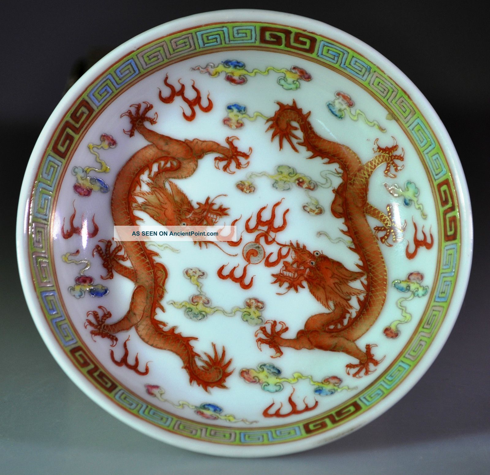 19th Century Antique Chinese Porcelain Plate Double Dragon Guangxu Mark Plates photo
