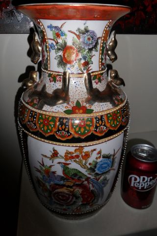 Chinese Export Porcelain Majolica Imari Gilt Red Moriage Beaded Huge Vase Urn photo