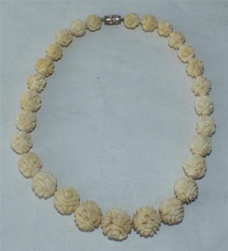 1920 ' S Quality Chinese Ox Bone Necklace Carved Rosebuds41cm 16 