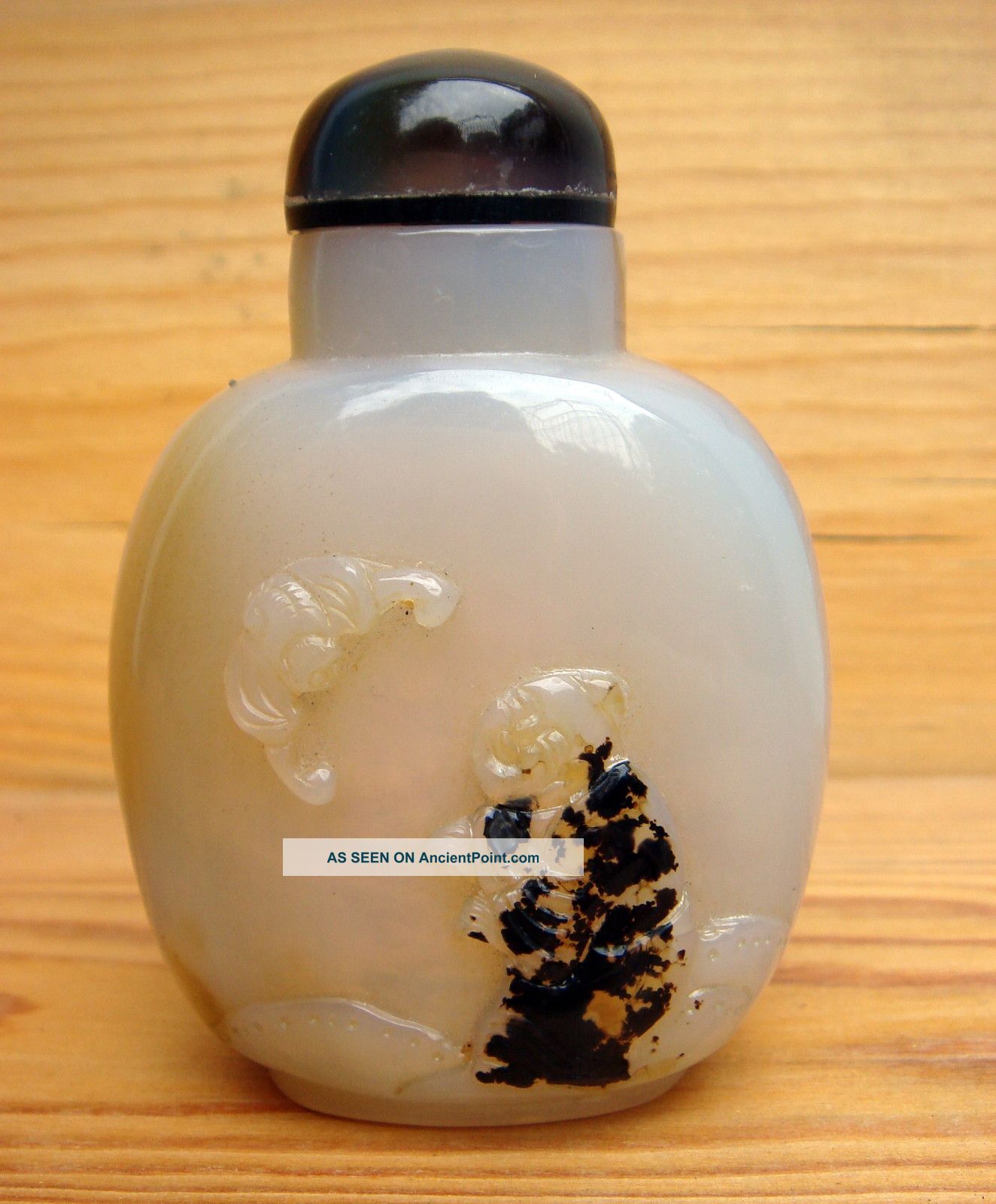 Antique Asian Chinese 19 Csuzhou Agate Snuff Bottle Boy And Bat Snuff Bottles photo