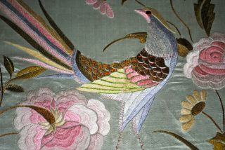 Antique Chinese Silk Embroidered Wall Hanging Panel Bird Flowers Embroidery photo