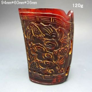 Old Antiques Chinese 100% Ox Horn Hand Carved Jiao Cup Nr/nc2025 photo