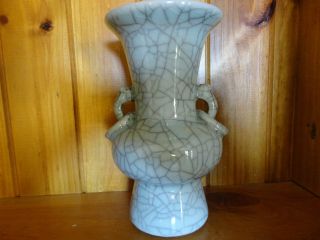 Old Chinese Pale Blue/grey Porcelain Vase With Cracked Glaze photo