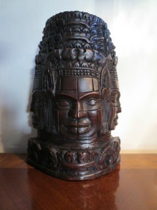 Khmer Hard Wood Carving Statue Of Angkor Thom (brahma) From Cambodia photo