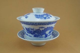 Chinese Blue White Porcelain Dragon Tea Bowl With Saucer photo