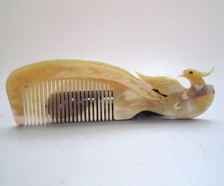 Chinese 100% Ox Horn Carved Phoenix Comb photo