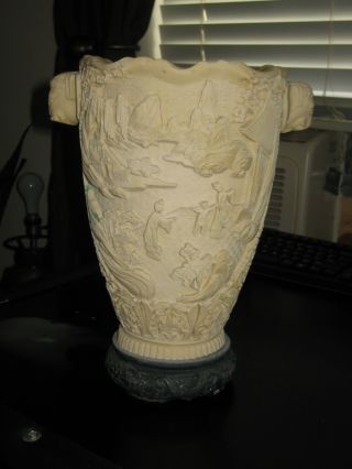 Antique/vintage Large Hand Carved Ox Bone Vase Circa Late 1900 - Signed photo