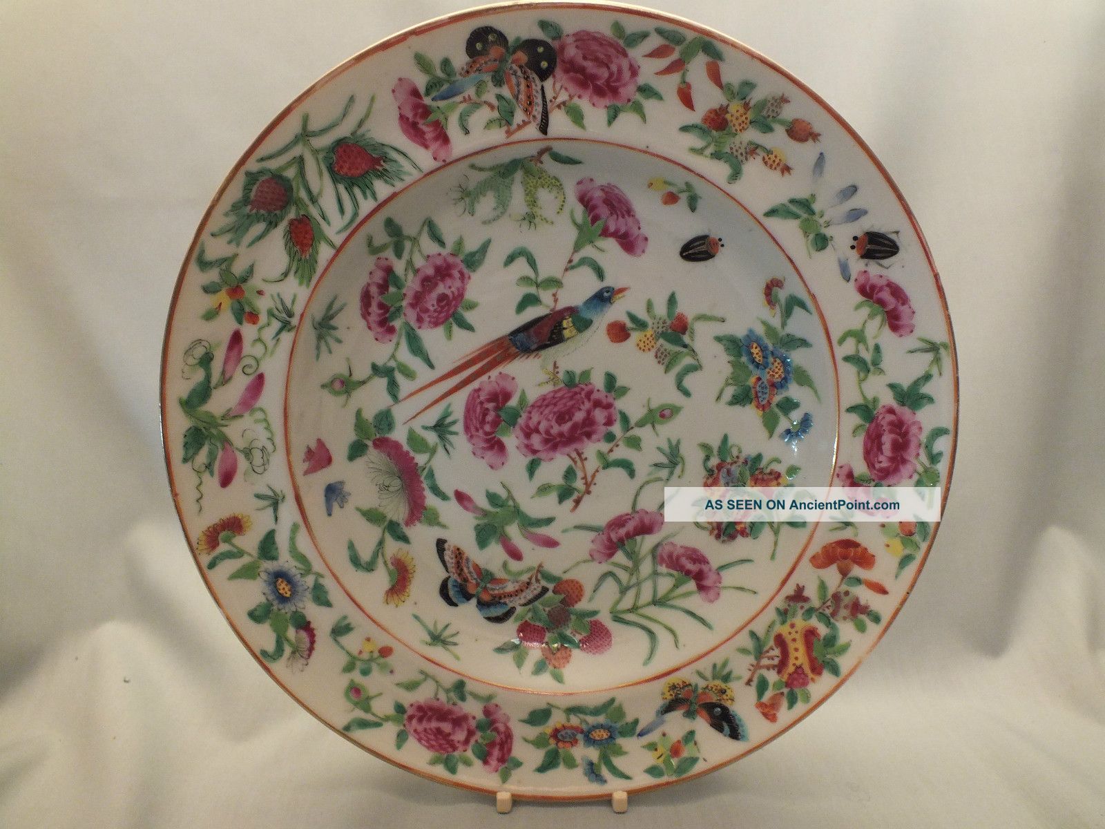 Chinese Porcelain Plate Painted With Flowers,  Birds & Insects 19thc (a) Porcelain photo