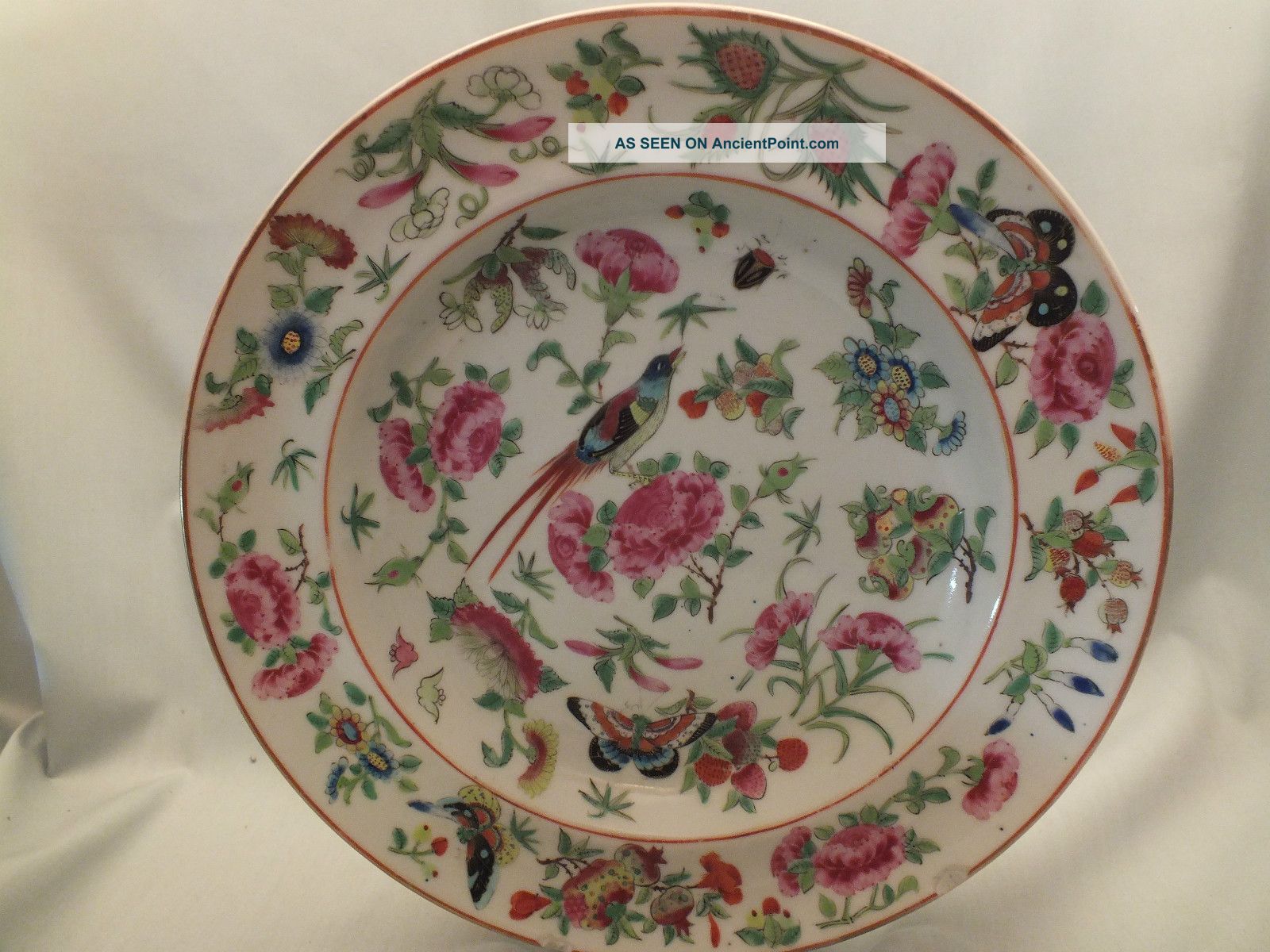 Chinese Porcelain Plate Painted With Flowers,  Birds & Insects 19thc (b) Porcelain photo